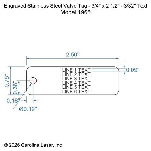 Modal Additional Images for Engraved Stainless Steel Valve Tag - 3/4" x 2 1/2" - 3/32" Text