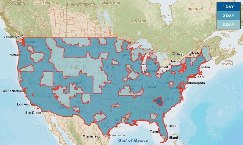 USPS Transit Time Map